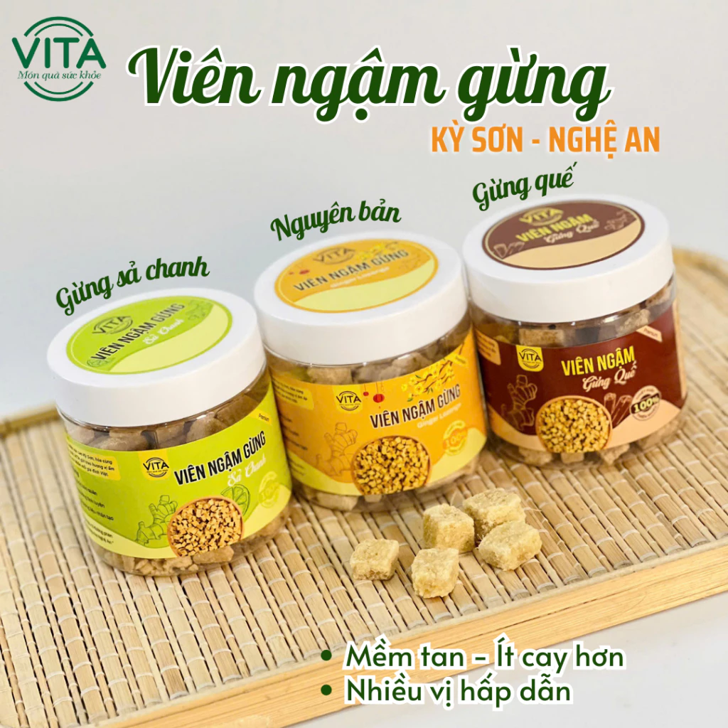 Combo 3 Viên Ngậm Gừng Mix Vị Giảm Ho, Thơm Ngon, Viên Gừng Kỳ Sơn