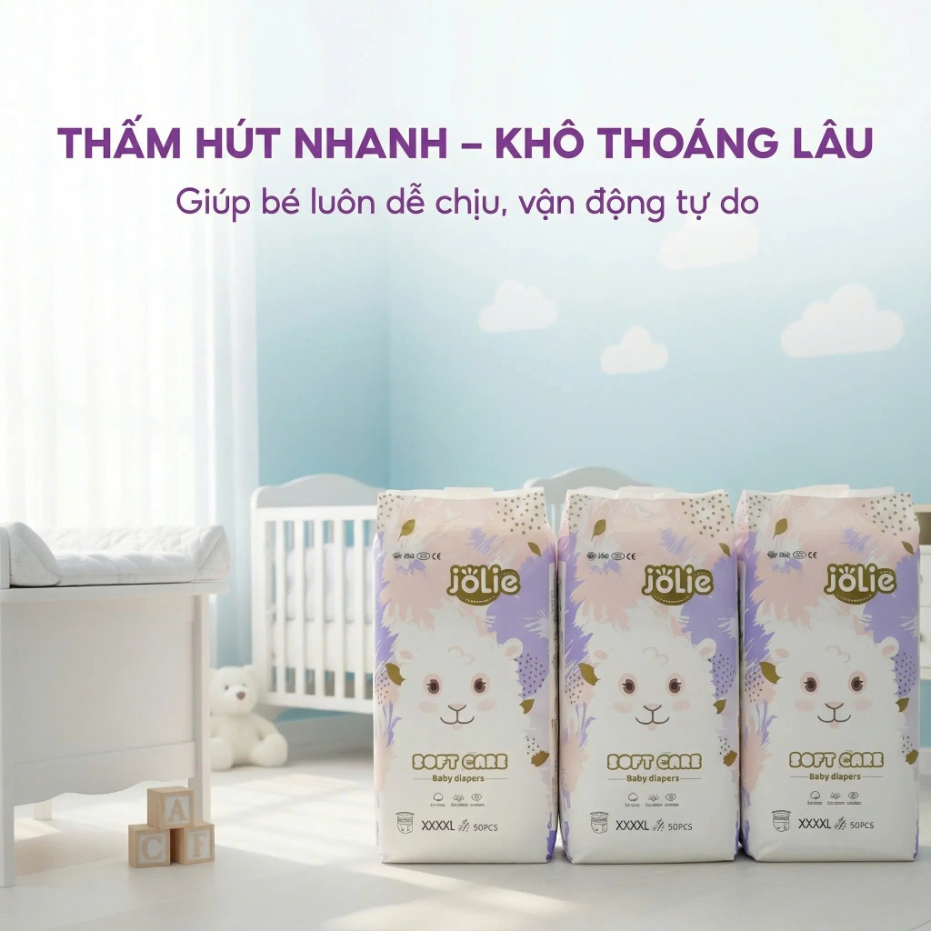 [150 miếng] Jolie Tã bỉm quần trẻ em Size M/L/XL/2XL/3XL/4XL – Co giãn tốt, thấm hút cao, siêu mềm