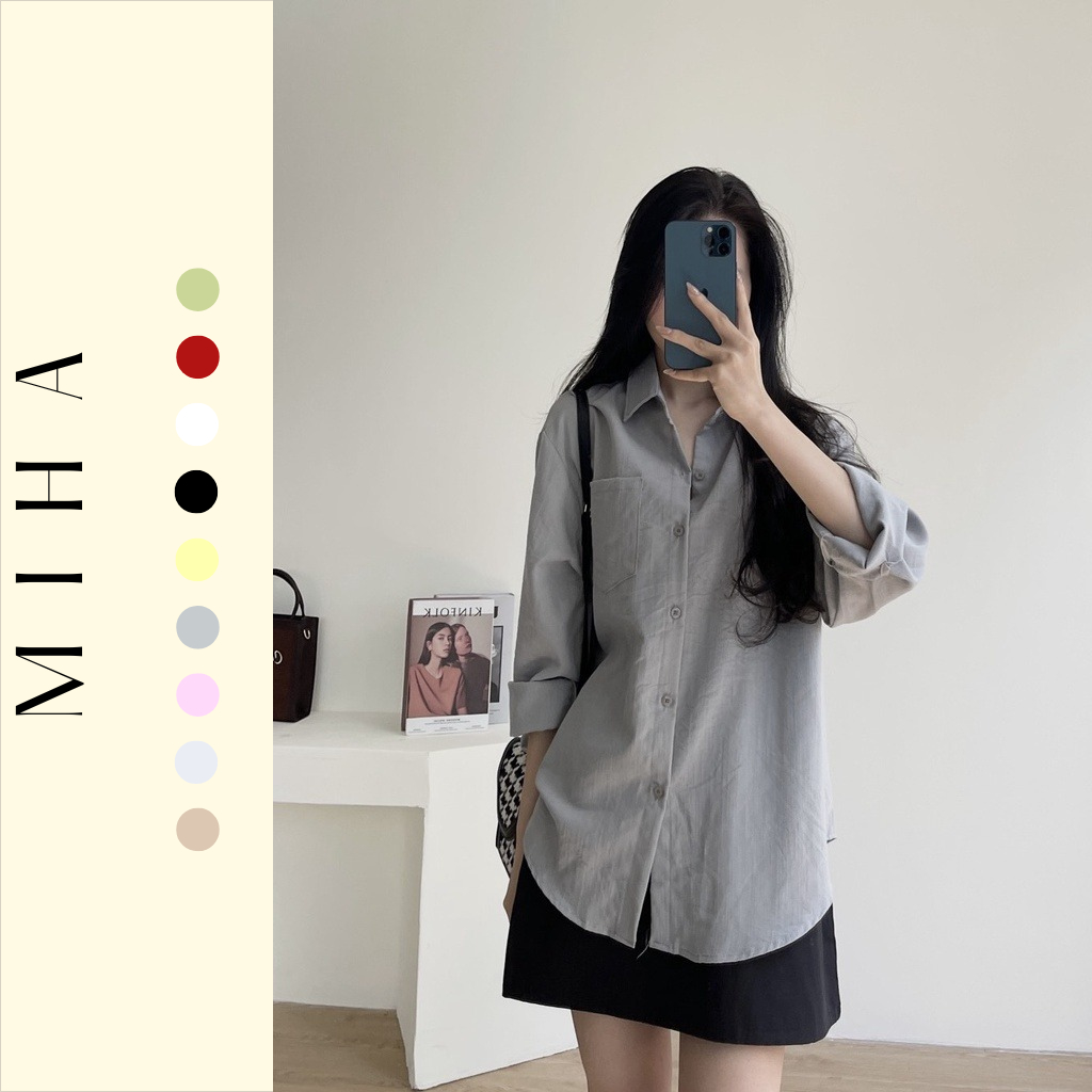 Áo Sơ Mi Nữ Đũi Xước Dáng Rộng, Áo Sơ Mi Chất Vải Thoáng Mát Miha Studio
