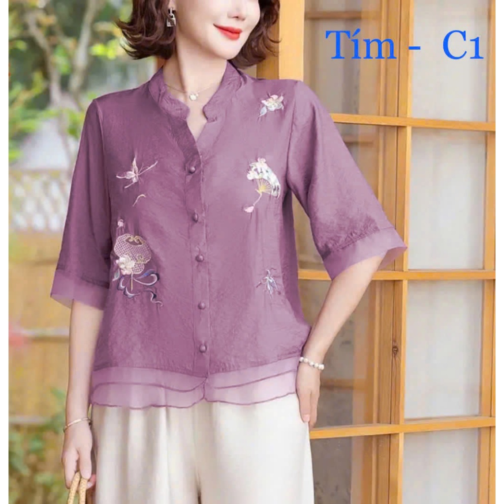 C01 - Áo Kiểu Nữ . Chất liệu mềm mại, thoáng mát, Thích hợp mặc mùa hè. ( Áo Thêu Tỉ Mỉ )