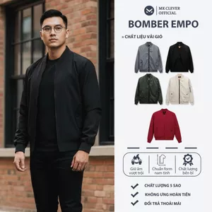 Áo khoác Bomber Empo màu Đen MK CLEVER. Chất vải gió 3 lớp, lót trần trám dày dặn, lên form đẹp