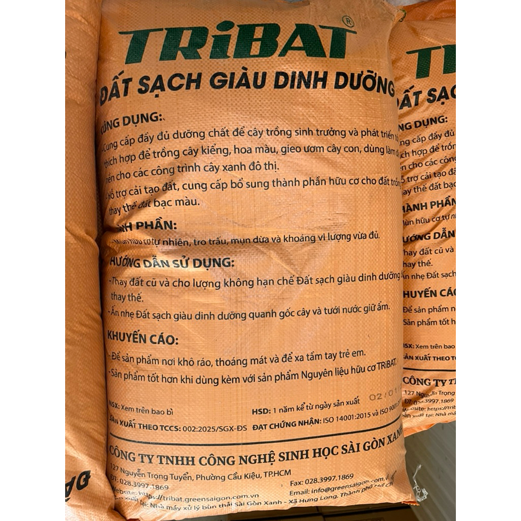 1 Bao đất sạch TRIBAT 40dm3-Hữu cơ tự nhiên
