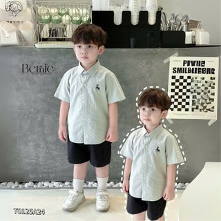 ÁO SƠ MI CỘC TAY THÊU HƯƠU LỊCH LÃM CHO BÉ TRAI XINH | AnhMy Baby