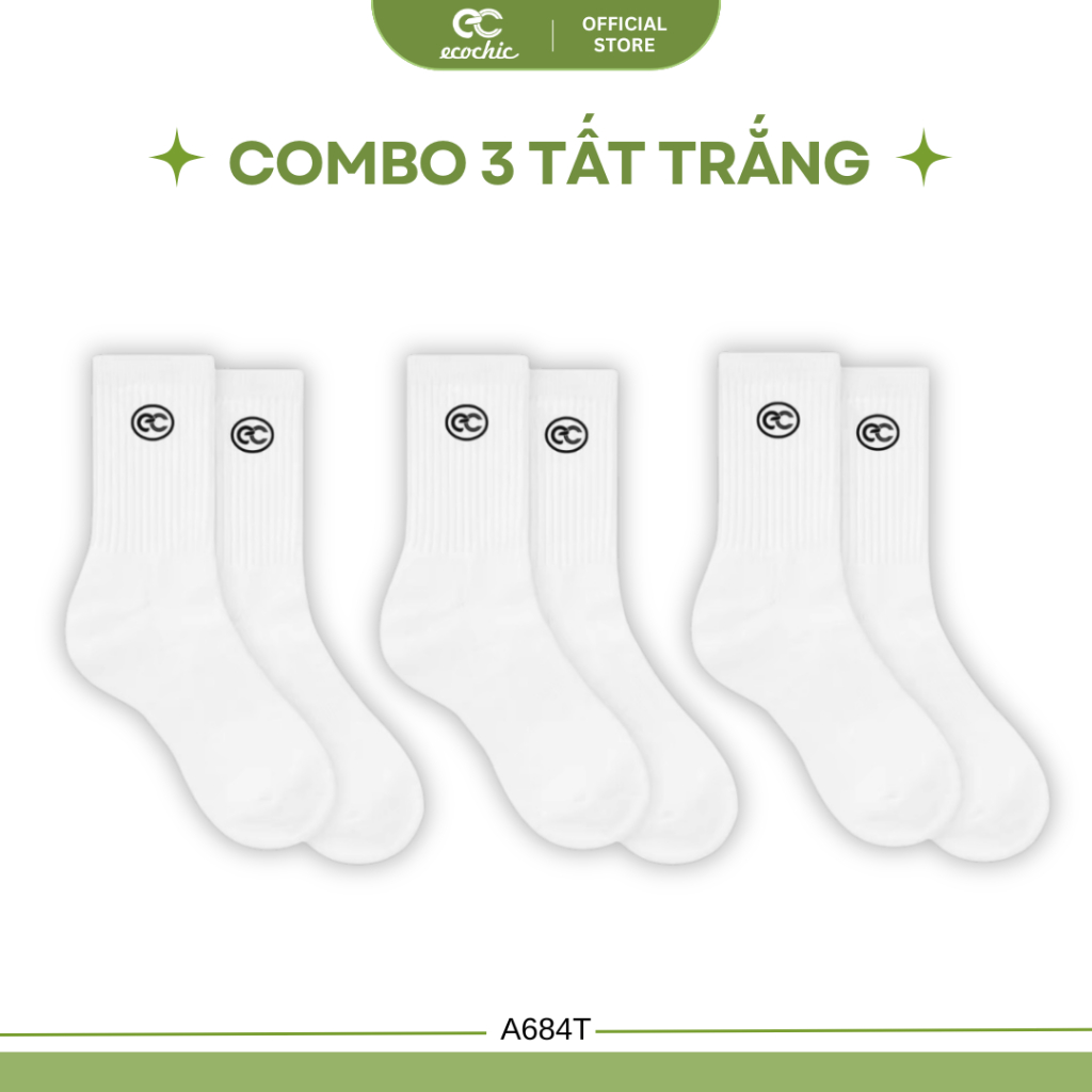 Combo 3 Tất Cao Cổ ECOCHIC Vớ Dệt Kim Siêu Bền Logo Thêu Chất Liêu Cao Cấp Chính Hãng A684