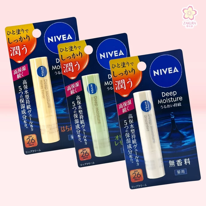 Nivea Deep Moisture Lip Balm SPF26 PA++ 2.2g - Unscented / Honey / Olive Lemon | Son dưỡng môi Nivea, chống nắng môi, dưỡng ẩm sâu, giảm khô nứt, bảo vệ môi hằng ngày