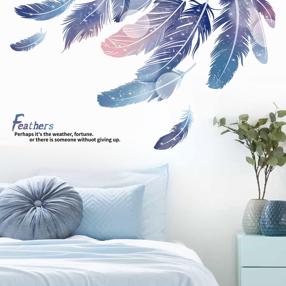 Decal Dán Tường Lông Vũ Mềm Mại Màu Hologram Có Keo Sẵn 116x66cm - Trang Trí Phòng Khách Tủ Kệ