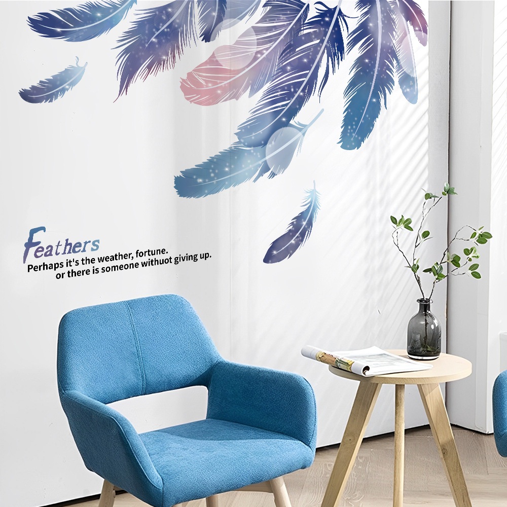 Decal Dán Tường Lông Vũ Mềm Mại Màu Hologram Có Keo Sẵn 116x66cm - Trang Trí Phòng Khách Tủ Kệ