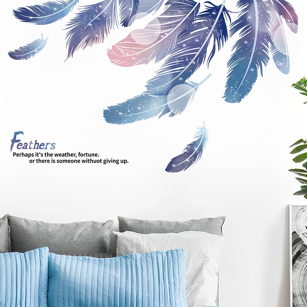 Decal Dán Tường Lông Vũ Mềm Mại Màu Hologram Có Keo Sẵn 116x66cm - Trang Trí Phòng Khách Tủ Kệ