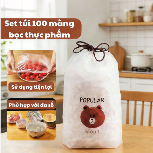 Set 100 Túi Bọc Thực Phẩm Hình Con Gấu - Dung Tích Đa Dạng, Chất Liệu An Toàn, Không Mùi | Giúp Sắp Xếp Tủ Lạnh Gọn Gàng