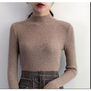 Áo thu đông, áo cổ cao nữ, áo len tăm cổ lọ cho nữ phong cách Hàn Quốc chất liệu co giãn thoải mái