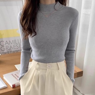 Áo thu đông, áo cổ cao nữ, áo len tăm cổ lọ cho nữ phong cách Hàn Quốc chất liệu co giãn thoải mái