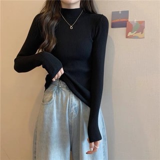 Áo thu đông, áo cổ cao nữ, áo len tăm cổ lọ cho nữ phong cách Hàn Quốc chất liệu co giãn thoải mái