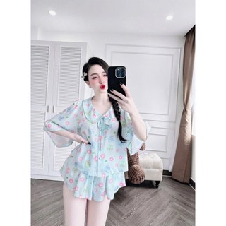đồ bộ ngủ tay loe cổ sen thắt nơ xinh xắn, dưới 60kg [DB19]