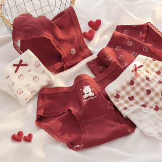 Quần Lót Nữ Cotton Sắc Đỏ Hoạ Tiết Siêu Xinh Viền Ren Mềm, Quần Chip Thoáng Mát King Shop L-Y20