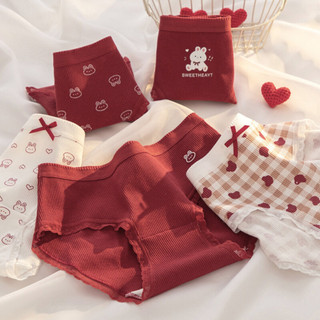 Quần Lót Nữ Cotton Sắc Đỏ Hoạ Tiết Siêu Xinh Viền Ren Mềm, Quần Chip Thoáng Mát King Shop L-Y20