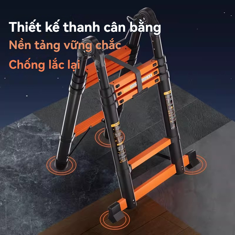 Thang gấp gọn Thang Nhôm Rút Đôi Chữ A Kích thước 1.7M - 5.8M Chất Liệu Nhôm Inox