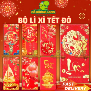 Set 10 Cái Bao Lì Xì Truyền Thống TẾT ĐỎ 2026 Bính Ngọ C150 Cán Bóng Lì Xì Tết Phú Qúy May Mắn Tài Lộc BỐ KHỦNG LONG