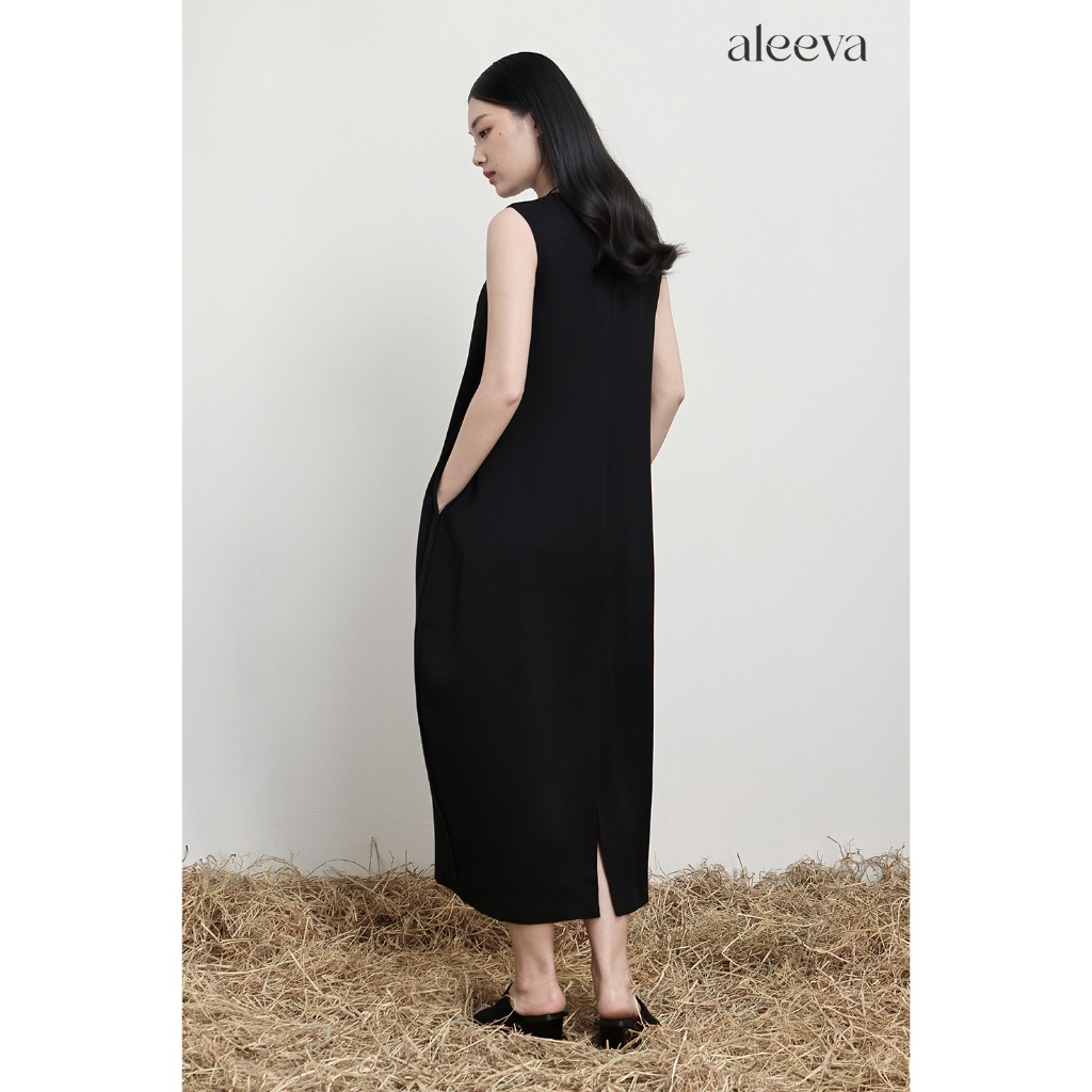 Đầm Dáng Suông ALEEVA - GUMAC Kiểu Phồng Chuông Cổ U Không Tay Chất Vân Chiếu Nhẹ Rũ 2 Lớp Có Túi EDG01061