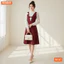 Đầm thiết kế BEMINE cổ trụ phối ren hoa mềm tay dài dáng chữ A phù hợp đi chơi-B417