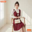 Đầm thiết kế BEMINE cổ trụ phối ren hoa mềm tay dài dáng chữ A phù hợp đi chơi-B417