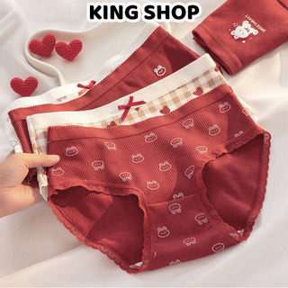 Quần Lót Nữ Cotton Sắc Đỏ Hoạ Tiết Siêu Xinh Viền Ren Mềm, Quần Chip Thoáng Mát King Shop L-Y20