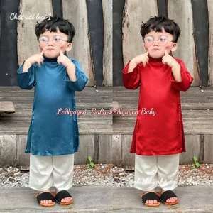 bộ áo dài truyền thống Minh Khôi vải lụa [KÈM QUẦN] cho bé trai mặc đi chơi Lễ Hội, Lễ Tết