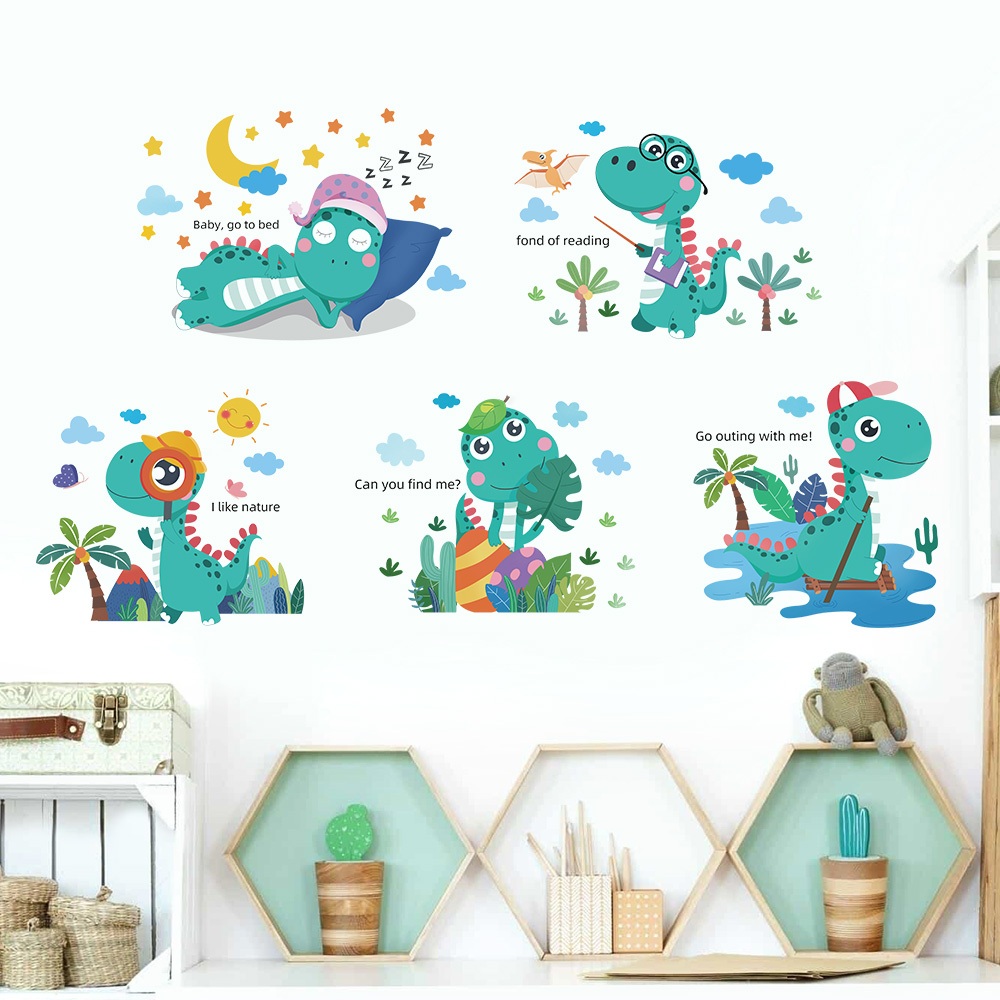 Decal Dán Tường Khủng Long Hoạt Hoạt Hình Có Keo Sẵn 130x75 cm - Trang Trí Phòng Cho Bé