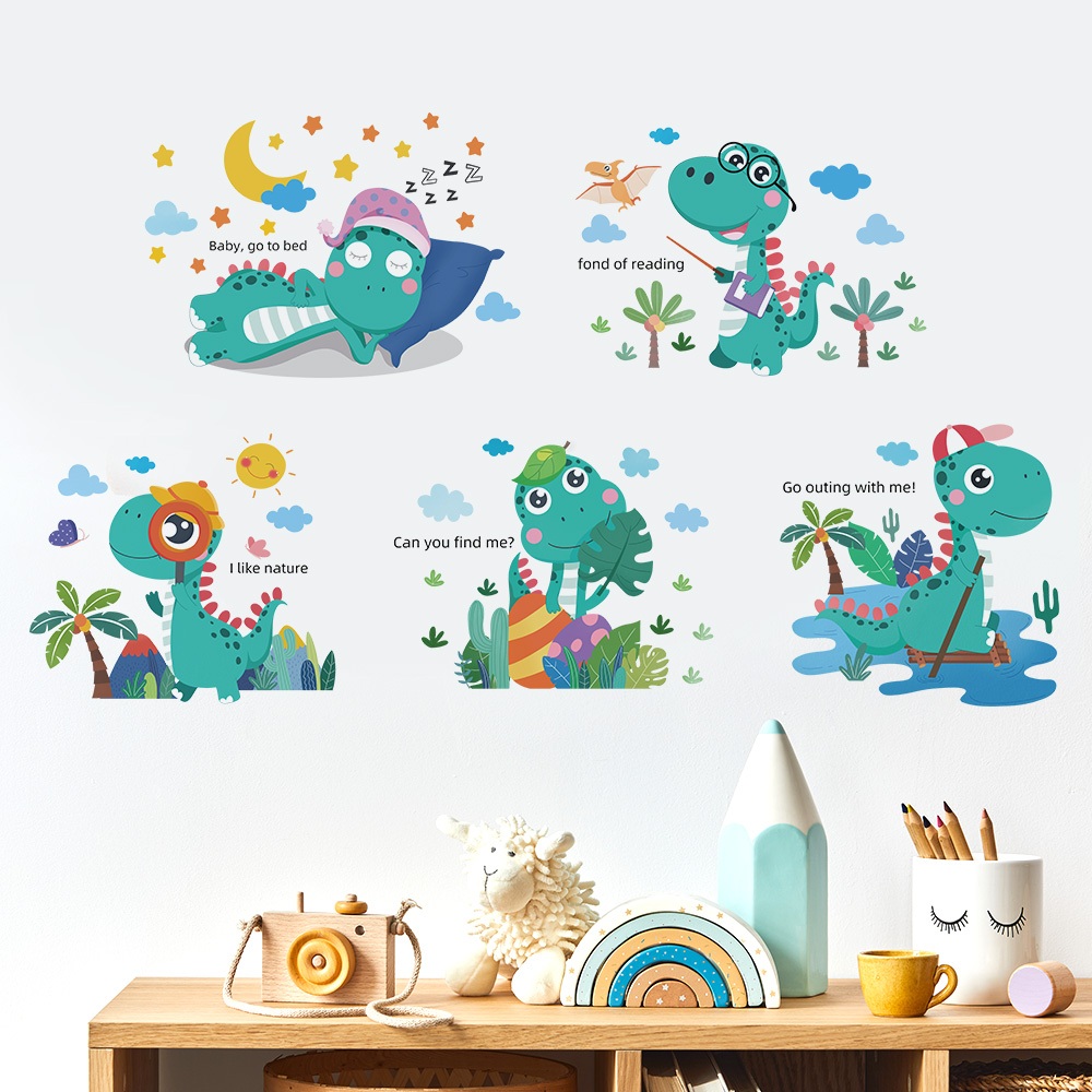 Decal Dán Tường Khủng Long Hoạt Hoạt Hình Có Keo Sẵn 130x75 cm - Trang Trí Phòng Cho Bé