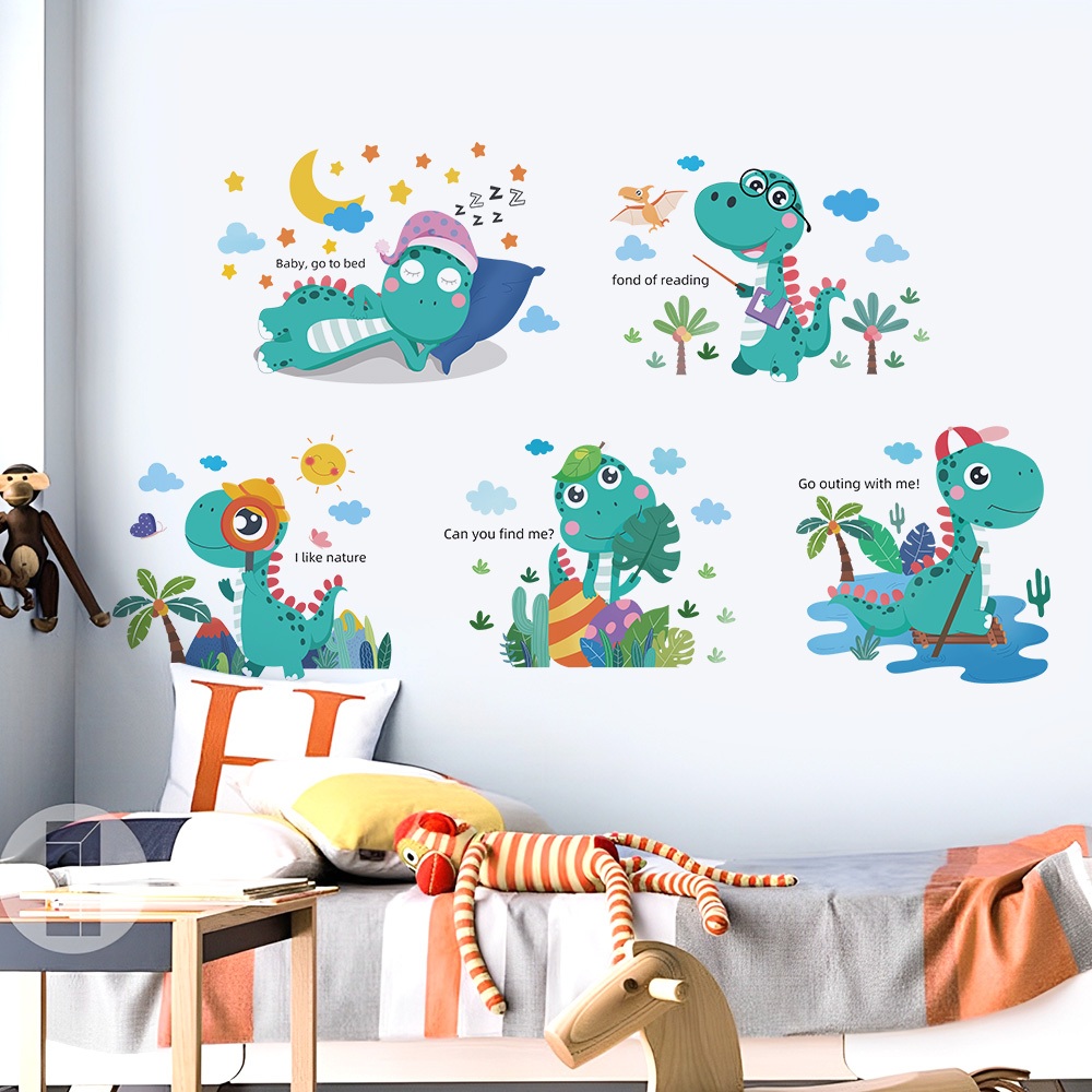 Decal Dán Tường Khủng Long Hoạt Hoạt Hình Có Keo Sẵn 130x75 cm - Trang Trí Phòng Cho Bé