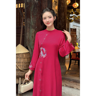 Áo Dài Cách Tân Liền Đầm Thêu Họa Tiết LAMER L61A24Q037