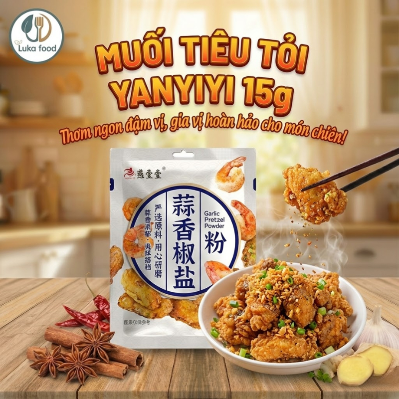 Muối Tiêu Tỏi Yanyiyi Gói 15g - Gia Vị Ướp Thịt Nướng, Chấm Hoa Quả, Gà Luộc, Hải Sản, Đồ Nướng Nội Địa Trung Luka Food
