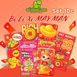 Combo 10 Bao Lì Xì Tết Mẫu GIÀU CÓ TÚI TIỀN MAY MẮN TÀI LỘC Năm Bính Ngọ 2026 BỐ KHỦNG LONG