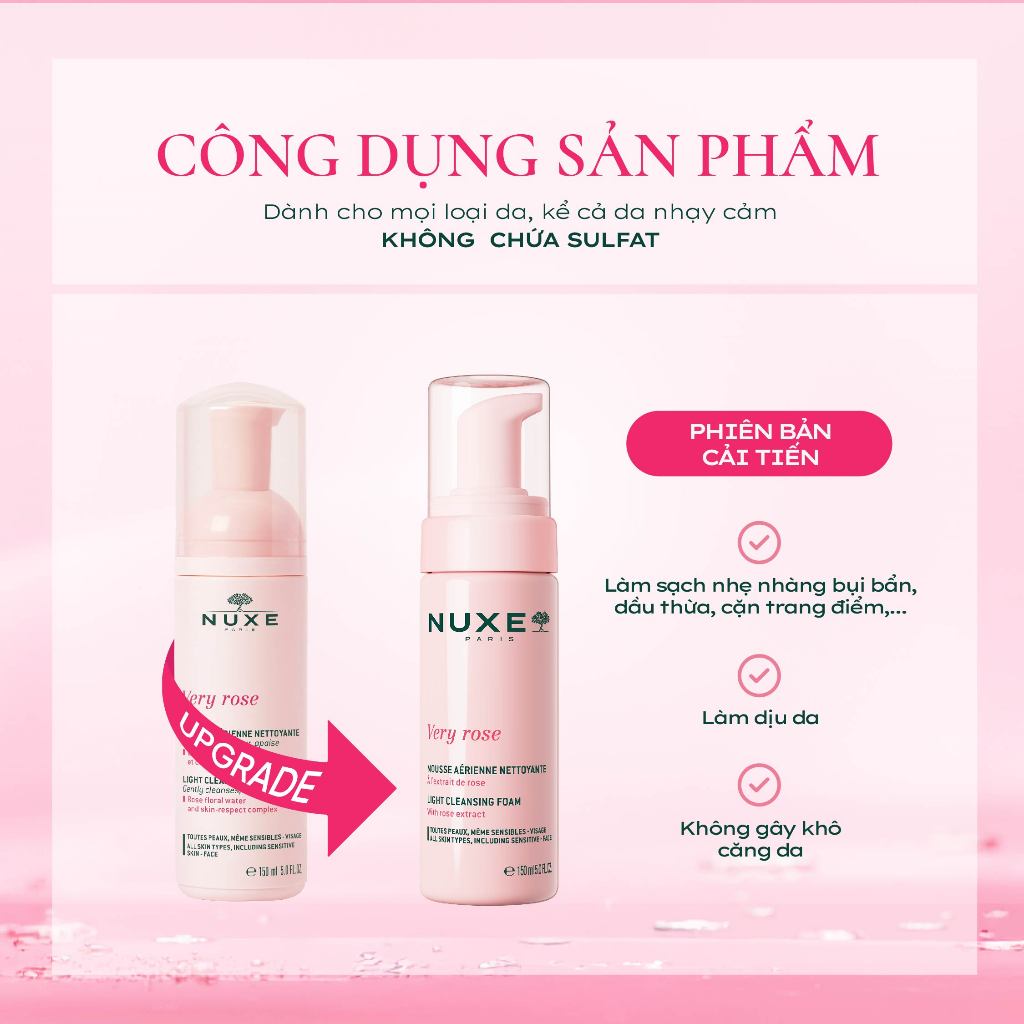 Sữa Rửa Mặt Tạo Bọt Dịu Nhẹ Cho Mọi Loại Da Chiết Xuất Hoa Hồng Nuxe Very Rose 150ml