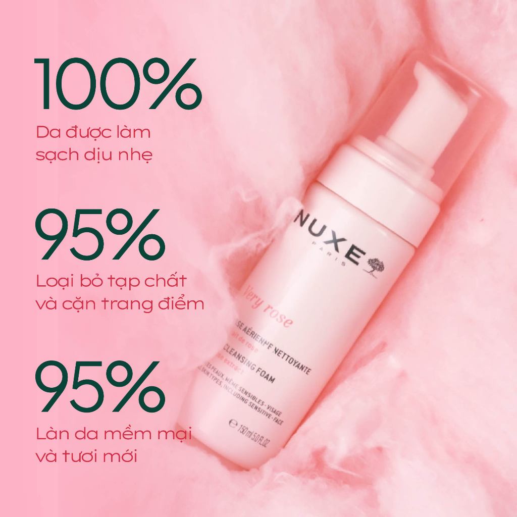Sữa Rửa Mặt Tạo Bọt Dịu Nhẹ Cho Mọi Loại Da Chiết Xuất Hoa Hồng Nuxe Very Rose 150ml