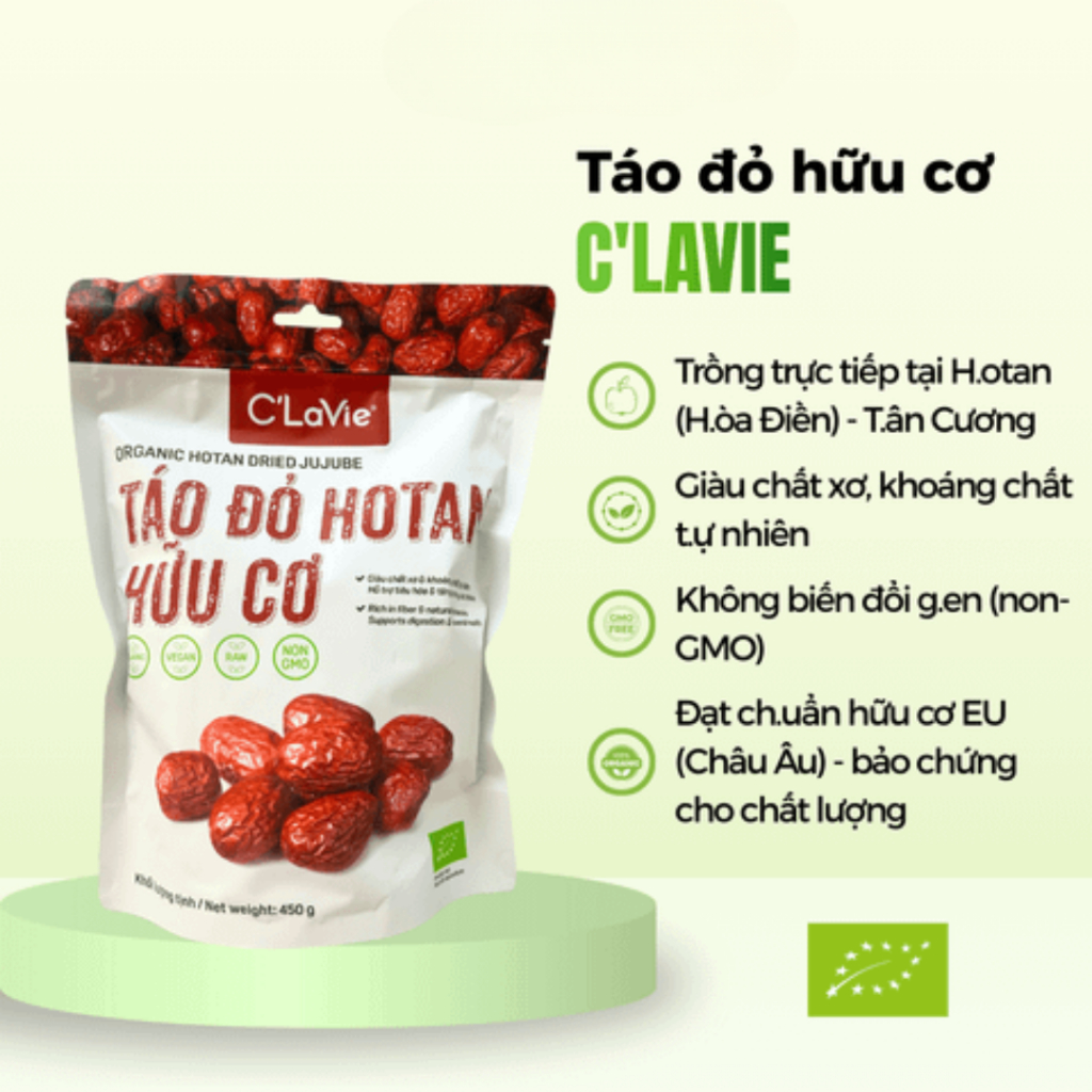 Táo đỏ hữu cơ 450g ,kỷ tử hữu cơ 170g C'LaVie  thượng hạng dùng ăn trực tiếp, nấu ăn, pha trà detox