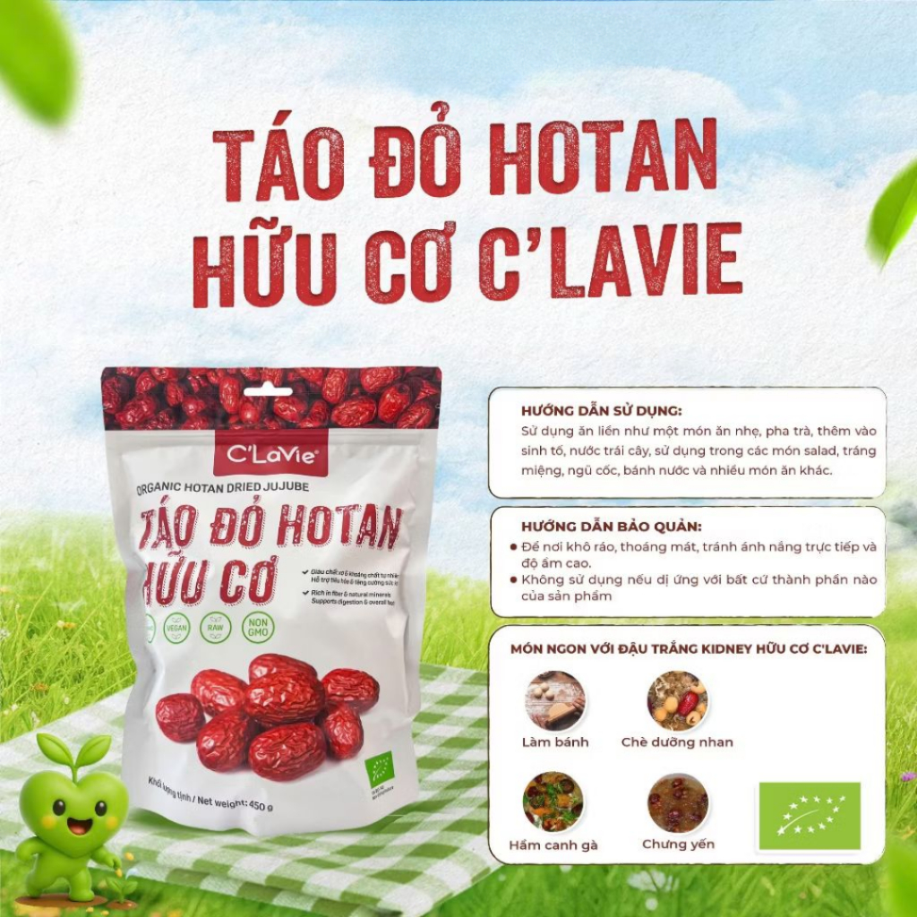 Táo đỏ hữu cơ 450g ,kỷ tử hữu cơ 170g C'LaVie  thượng hạng dùng ăn trực tiếp, nấu ăn, pha trà detox