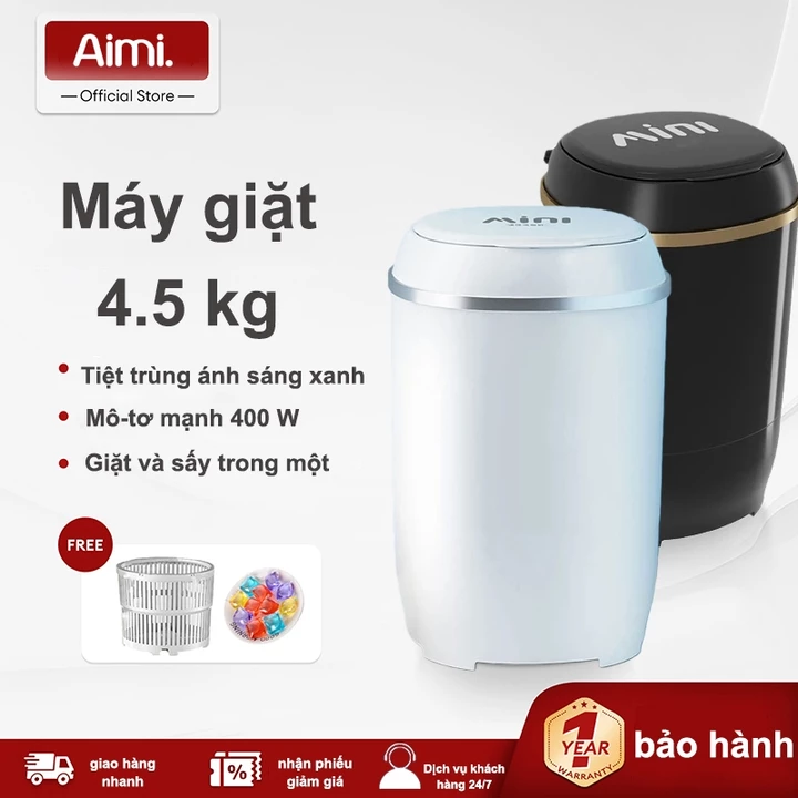 Máy Giặt Mini -4.5KG Tia UV Máy Giặt Mini Ánh Sáng Lạm Diệt Khuẩn Xoáy Cực Mạnh Tự Vắt Khô Máy Giặt Đồ Lót Em Bé