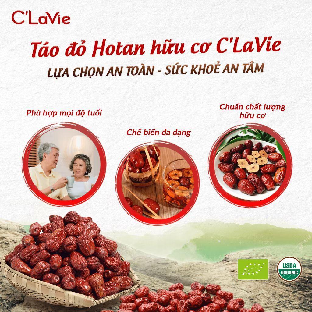 Táo đỏ hữu cơ 450g ,kỷ tử hữu cơ 170g C'LaVie  thượng hạng dùng ăn trực tiếp, nấu ăn, pha trà detox