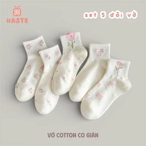 Tất Vớ Nữ Cổ Ngắn Lửng Thêu Hình Hoa Haste Nhiều Màu Phong Cách Dễ Thương Ấm Áp Thoáng Khí