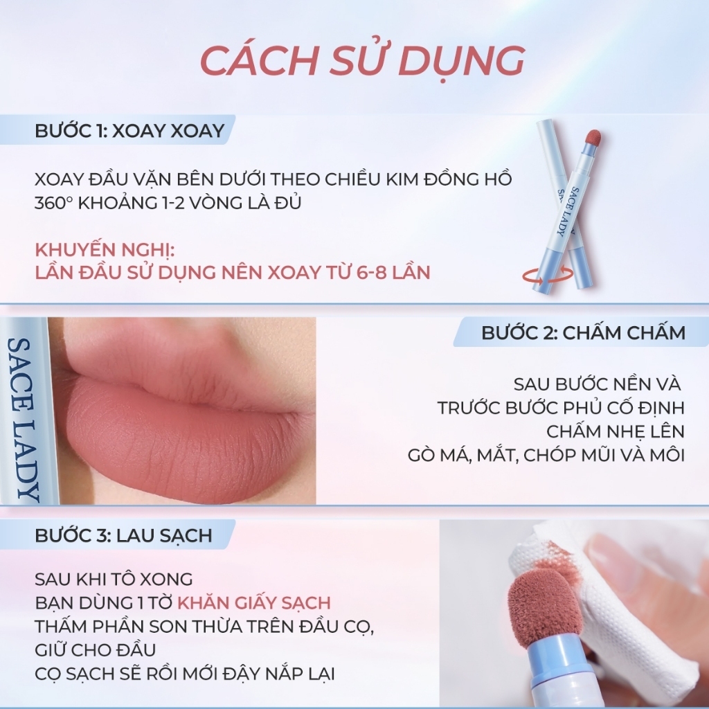 Son Kem Lì SACE LADY Mềm Mịn Sắc Tố Cao Kết Son Môi 1.7g