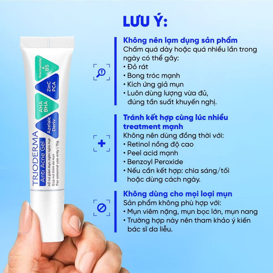 Gel chấm mụn, mờ thâm Trioderma Anti Acne Gel  15g, gom cồi kháng viêm phục hồi nhanh