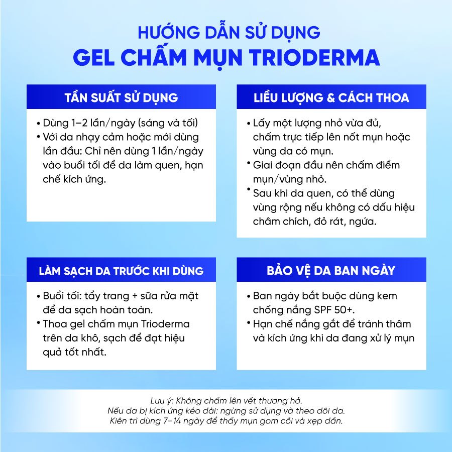 Gel chấm mụn, mờ thâm Trioderma Anti Acne Gel  15g, gom cồi kháng viêm phục hồi nhanh
