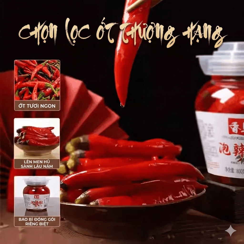 Ớt Đỏ Ngâm Chua Cay Tứ Xuyên Hũ 800g - Gia Vị Nấu Cá Hấp, Xào Thịt, Chân Gà Cay Chuẩn Hàng Nội Địa Trung Luka Food