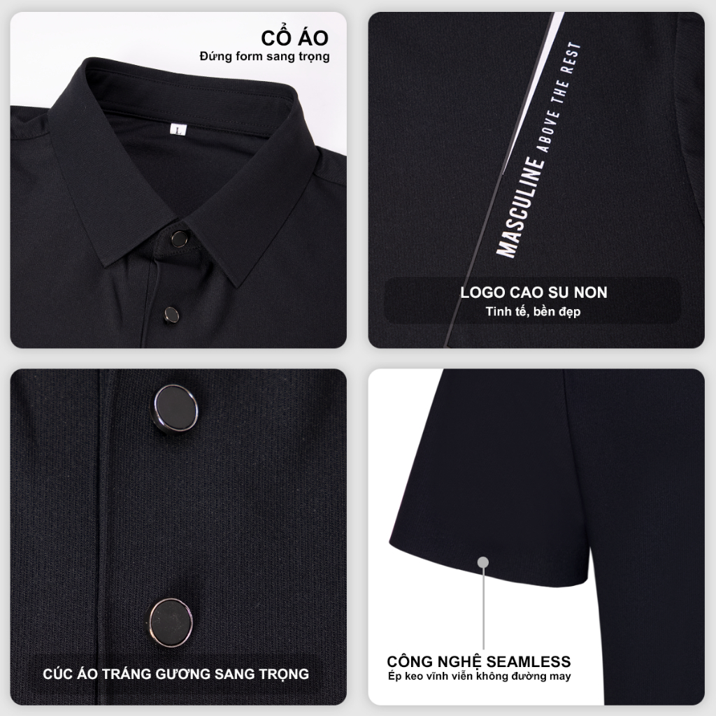 Áo polo nam MASCULINE APD600 vải silk nylon spandex co giãn ép keo đa lớp Form regular fit