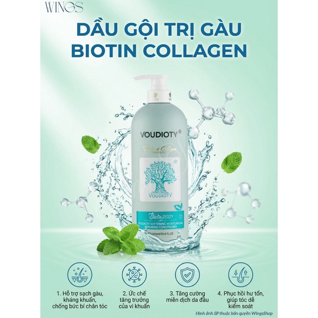 Cặp Dầu Gội Xả Biotin Collagen Voudioty 500ml-1000ml Giúp giảm rụng tóc, phục hồi, ngăn gàu, kiềm dầu