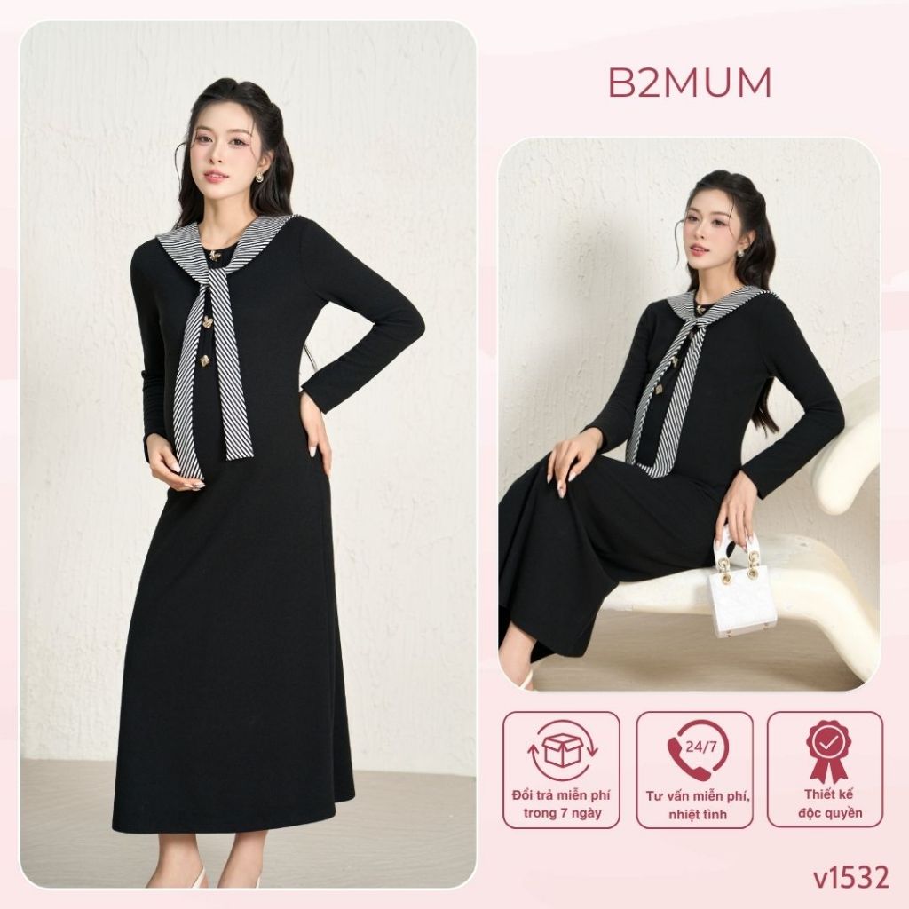 Váy Len dáng ôm TẶNG KÈM KHĂN mang được 2 kiểu,mặc Thường và Bầu đi Làm đi chơi đều xinh V1532 B2MUM