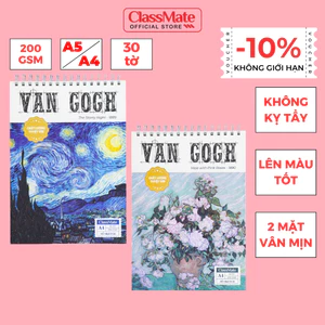 Sổ Vẽ Lò Xo Sketchbook 200GSM Giấy Vân Mịn, Không Kỵ Tẩy Lên Màu Tốt, Sổ Vẽ Van Gogh A4 A5 60 Trang Vẽ Chì Màu, Acrylic