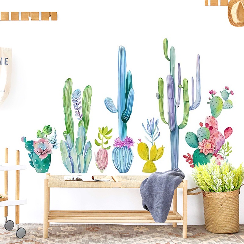 Decal Dán Tường Cây Xương Rồng Phong Cách Bắc Âu Có Keo Sẵn 125x70cm - Trang Trí Phòng Ngủ