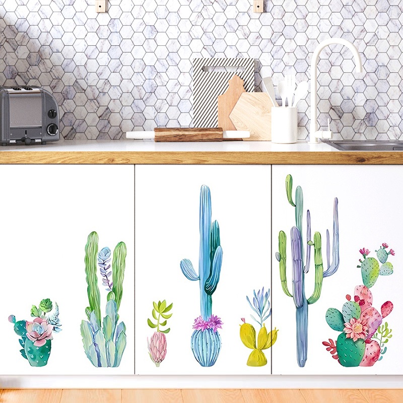 Decal Dán Tường Cây Xương Rồng Phong Cách Bắc Âu Có Keo Sẵn 125x70cm - Trang Trí Phòng Ngủ