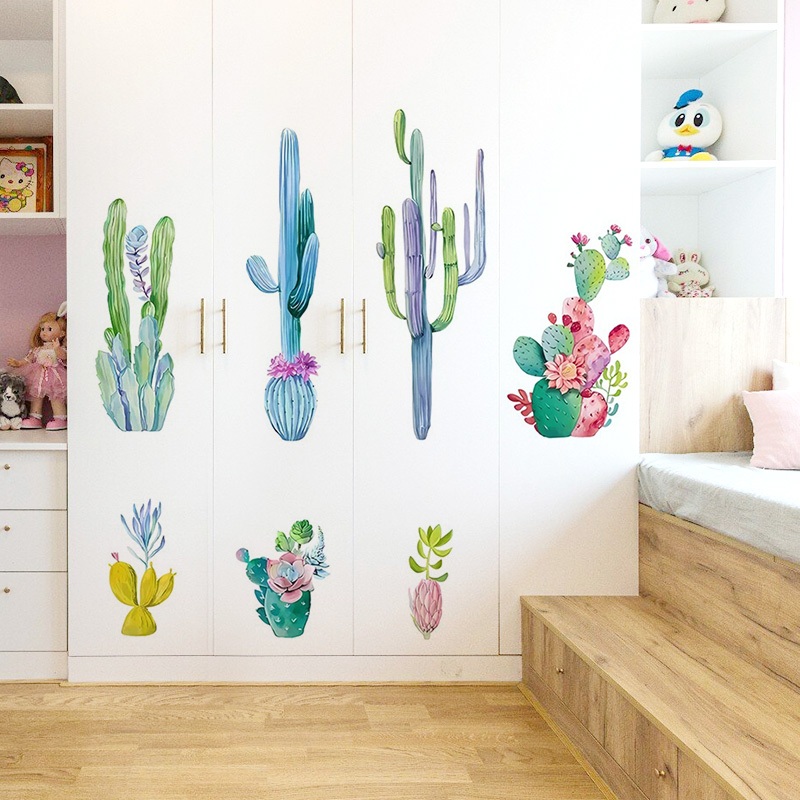 Decal Dán Tường Cây Xương Rồng Phong Cách Bắc Âu Có Keo Sẵn 125x70cm - Trang Trí Phòng Ngủ